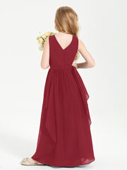 Boho Sleeveless Chiffon Junior Bridesmaid Dresses V-neck Burgundy