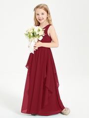 Boho Sleeveless Chiffon Junior Bridesmaid Dresses V-neck Burgundy