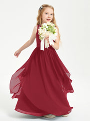 Boho Sleeveless Chiffon Junior Bridesmaid Dresses V-neck Burgundy
