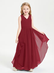 Boho Sleeveless Chiffon Junior Bridesmaid Dresses V-neck Burgundy