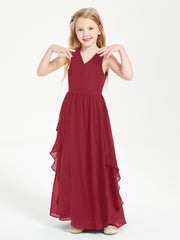 Boho Sleeveless Chiffon Junior Bridesmaid Dresses V-neck Burgundy