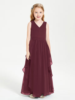 Boho Sleeveless Chiffon Junior Bridesmaid Dresses V-neck Cabernet