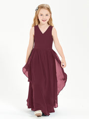 Boho Sleeveless Chiffon Junior Bridesmaid Dresses V-neck Cabernet