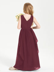 Boho Sleeveless Chiffon Junior Bridesmaid Dresses V-neck Cabernet
