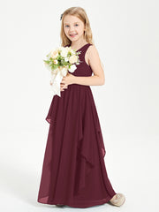 Boho Sleeveless Chiffon Junior Bridesmaid Dresses V-neck Cabernet