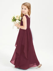 Boho Sleeveless Chiffon Junior Bridesmaid Dresses V-neck Cabernet