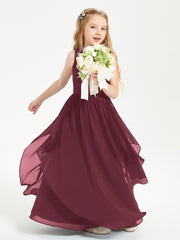 Boho Sleeveless Chiffon Junior Bridesmaid Dresses V-neck Cabernet