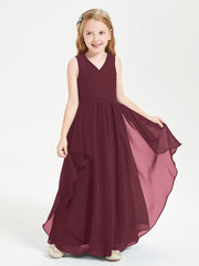 Boho Sleeveless Chiffon Junior Bridesmaid Dresses V-neck Cabernet