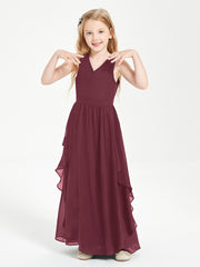 Boho Sleeveless Chiffon Junior Bridesmaid Dresses V-neck Cabernet