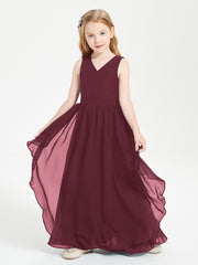 Boho Sleeveless Chiffon Junior Bridesmaid Dresses V-neck Cabernet