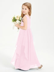 Boho Sleeveless Chiffon Junior Bridesmaid Dresses V-neck Candy Pink