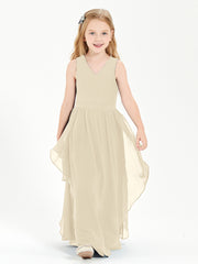 Boho Sleeveless Chiffon Junior Bridesmaid Dresses V-neck Champagne