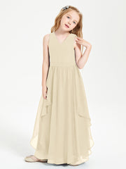 Boho Sleeveless Chiffon Junior Bridesmaid Dresses V-neck Champagne