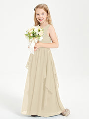 Boho Sleeveless Chiffon Junior Bridesmaid Dresses V-neck Champagne