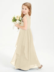 Boho Sleeveless Chiffon Junior Bridesmaid Dresses V-neck Champagne