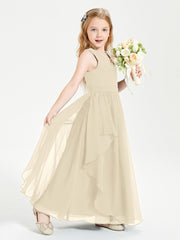 Boho Sleeveless Chiffon Junior Bridesmaid Dresses V-neck Champagne