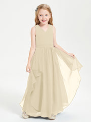 Boho Sleeveless Chiffon Junior Bridesmaid Dresses V-neck Champagne