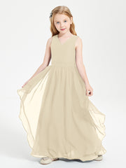 Boho Sleeveless Chiffon Junior Bridesmaid Dresses V-neck Champagne