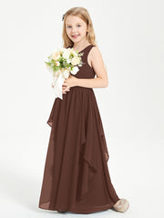 Boho Sleeveless Chiffon Junior Bridesmaid Dresses V-neck Chocolate