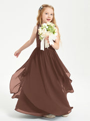 Boho Sleeveless Chiffon Junior Bridesmaid Dresses V-neck Chocolate