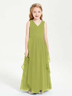 Boho Sleeveless Chiffon Junior Bridesmaid Dresses V-neck Clover