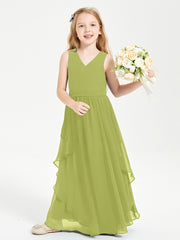 Boho Sleeveless Chiffon Junior Bridesmaid Dresses V-neck Clover
