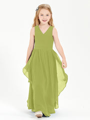 Boho Sleeveless Chiffon Junior Bridesmaid Dresses V-neck Clover