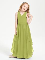 Boho Sleeveless Chiffon Junior Bridesmaid Dresses V-neck Clover