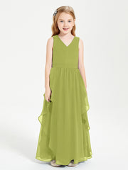 Boho Sleeveless Chiffon Junior Bridesmaid Dresses V-neck Clover