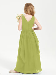 Boho Sleeveless Chiffon Junior Bridesmaid Dresses V-neck Clover