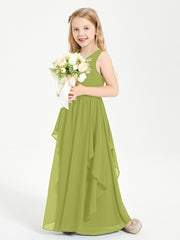Boho Sleeveless Chiffon Junior Bridesmaid Dresses V-neck Clover