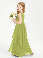 Boho Sleeveless Chiffon Junior Bridesmaid Dresses V-neck Clover