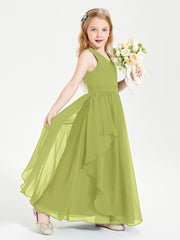 Boho Sleeveless Chiffon Junior Bridesmaid Dresses V-neck Clover