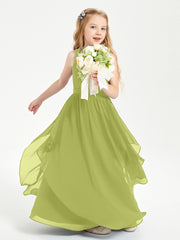 Boho Sleeveless Chiffon Junior Bridesmaid Dresses V-neck Clover