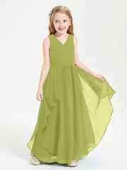 Boho Sleeveless Chiffon Junior Bridesmaid Dresses V-neck Clover