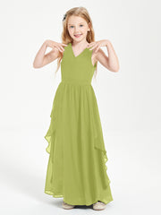 Boho Sleeveless Chiffon Junior Bridesmaid Dresses V-neck Clover
