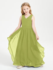 Boho Sleeveless Chiffon Junior Bridesmaid Dresses V-neck Clover