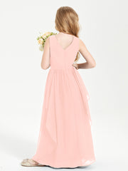 Boho Sleeveless Chiffon Junior Bridesmaid Dresses V-neck Coral