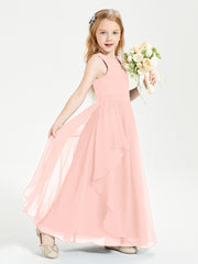Boho Sleeveless Chiffon Junior Bridesmaid Dresses V-neck Coral