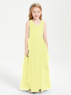 Boho Sleeveless Chiffon Junior Bridesmaid Dresses V-neck Daffodil