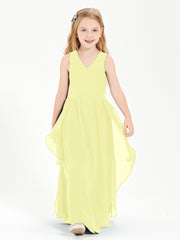 Boho Sleeveless Chiffon Junior Bridesmaid Dresses V-neck Daffodil
