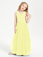Boho Sleeveless Chiffon Junior Bridesmaid Dresses V-neck Daffodil