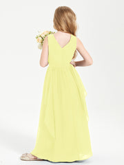 Boho Sleeveless Chiffon Junior Bridesmaid Dresses V-neck Daffodil