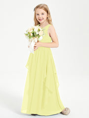 Boho Sleeveless Chiffon Junior Bridesmaid Dresses V-neck Daffodil