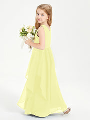 Boho Sleeveless Chiffon Junior Bridesmaid Dresses V-neck Daffodil