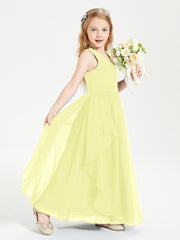 Boho Sleeveless Chiffon Junior Bridesmaid Dresses V-neck Daffodil