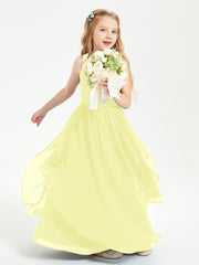 Boho Sleeveless Chiffon Junior Bridesmaid Dresses V-neck Daffodil