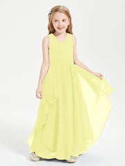 Boho Sleeveless Chiffon Junior Bridesmaid Dresses V-neck Daffodil