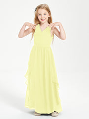 Boho Sleeveless Chiffon Junior Bridesmaid Dresses V-neck Daffodil