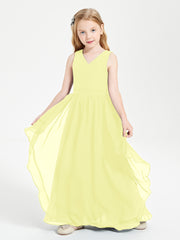 Boho Sleeveless Chiffon Junior Bridesmaid Dresses V-neck Daffodil